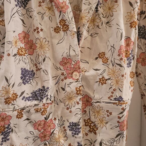 Vntg 80s Floral Linen Blend Blazer Spring Business Summer Boxy Blair Boutique L - Picture 3 of 9